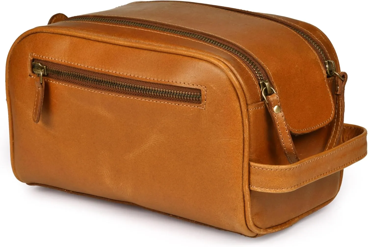 Premium Leather King Size Toiletry Travel Pouch  Handcrafted Dopp Kit Bag with Waterproof Lining, Spacious Design for Travel Essentials, Elegant Tan Finish