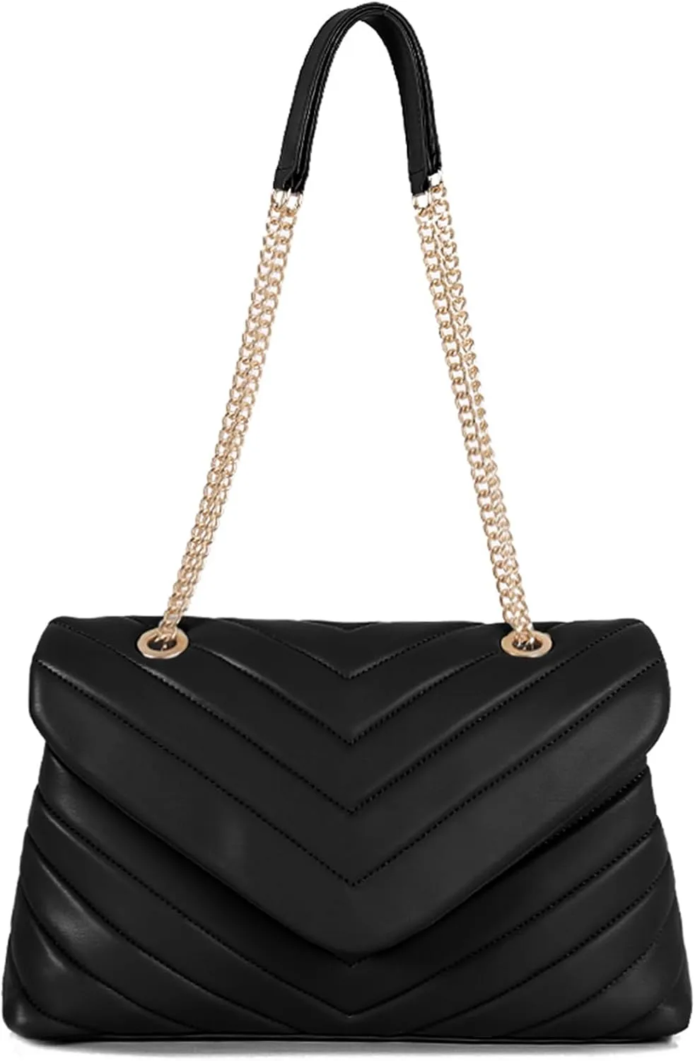 Quilted Crossbody Bag for Women, Soft Vegan Chevron Purses, Trendy Shoulder Handbags with Flap