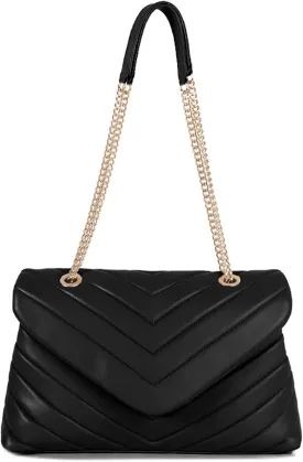 Quilted Crossbody Bag for Women, Soft Vegan Chevron Purses, Trendy Shoulder Handbags with Flap