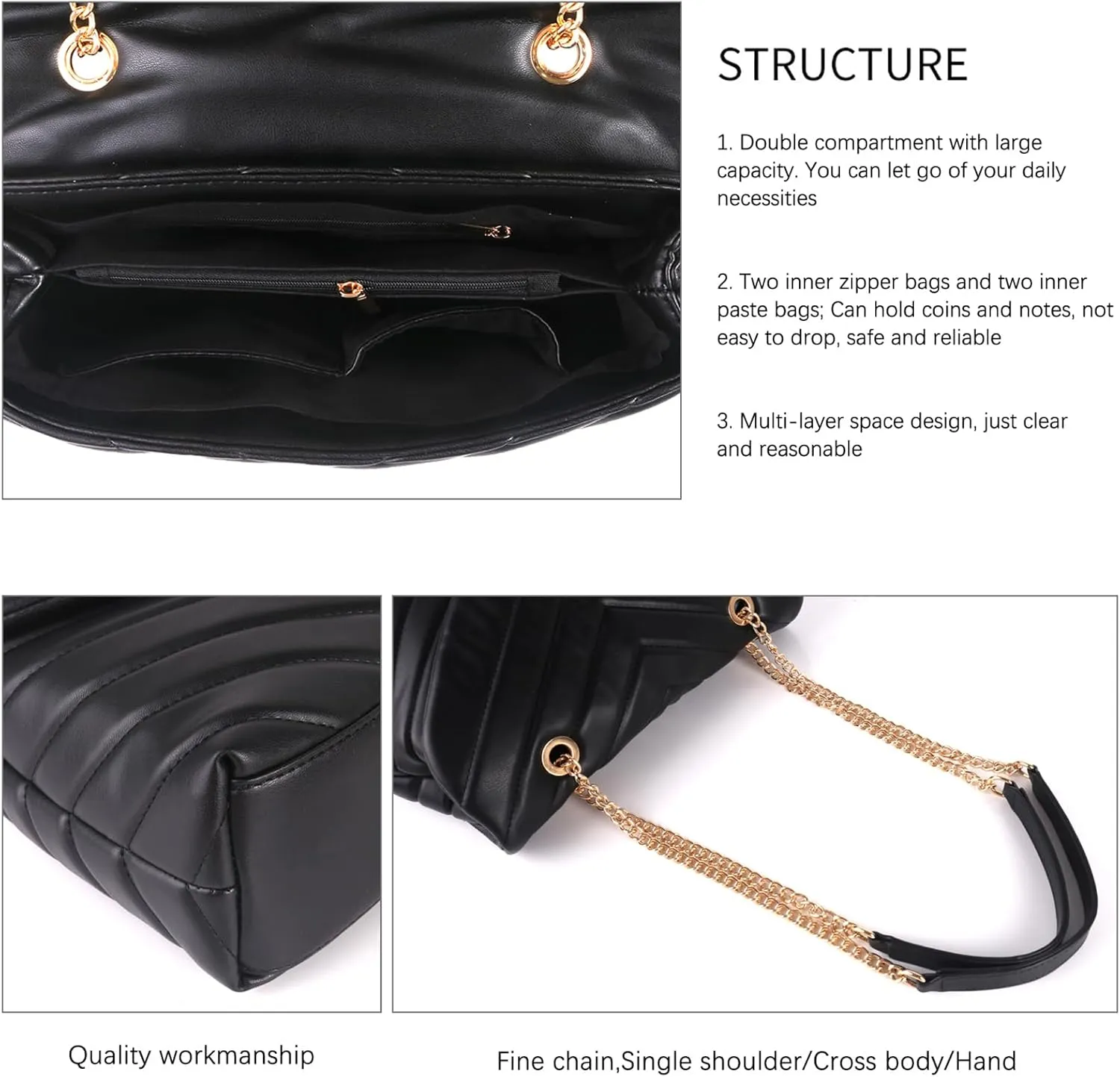 Quilted Crossbody Bag for Women, Soft Vegan Chevron Purses, Trendy Shoulder Handbags with Flap