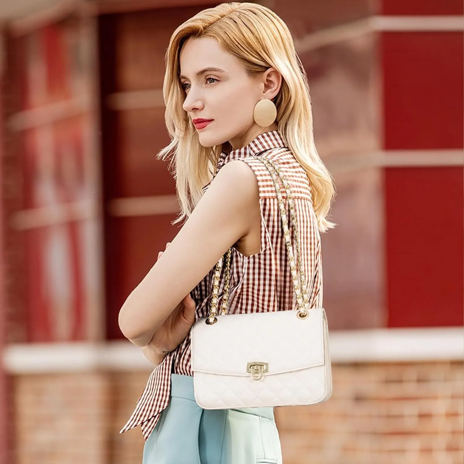 Quilted Crossbody Bags For Women, Shoulder Bag Leather Purses For Women With Chain Strap Trendy