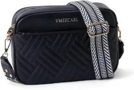 Quilted Vegan Leather Crossbody Bags for Women Small Leather Purses Shoulder Handbags with Antitheft RFID Wide Strap