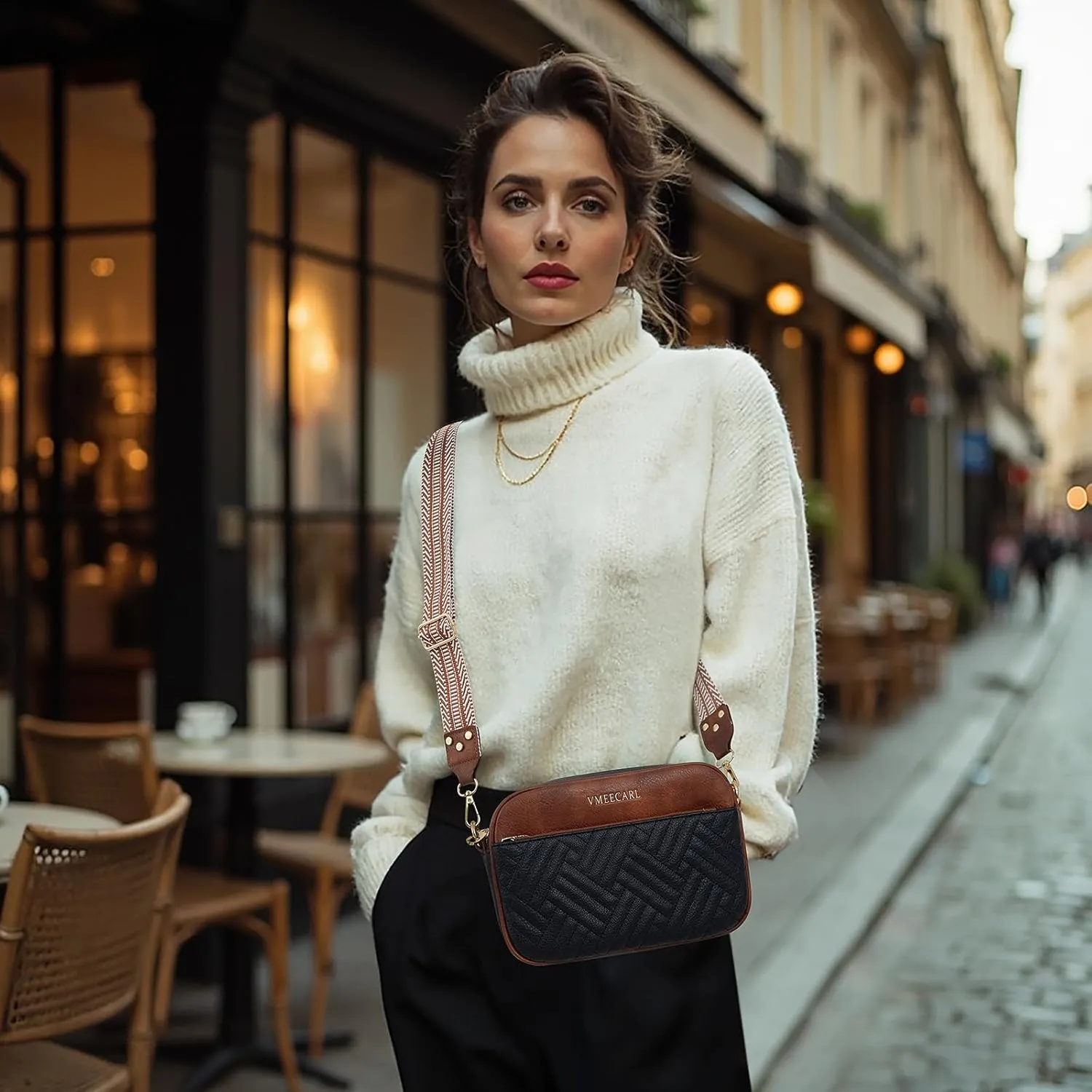 Quilted Vegan Leather Crossbody Bags for Women Small Leather Purses Shoulder Handbags with Antitheft RFID Wide Strap