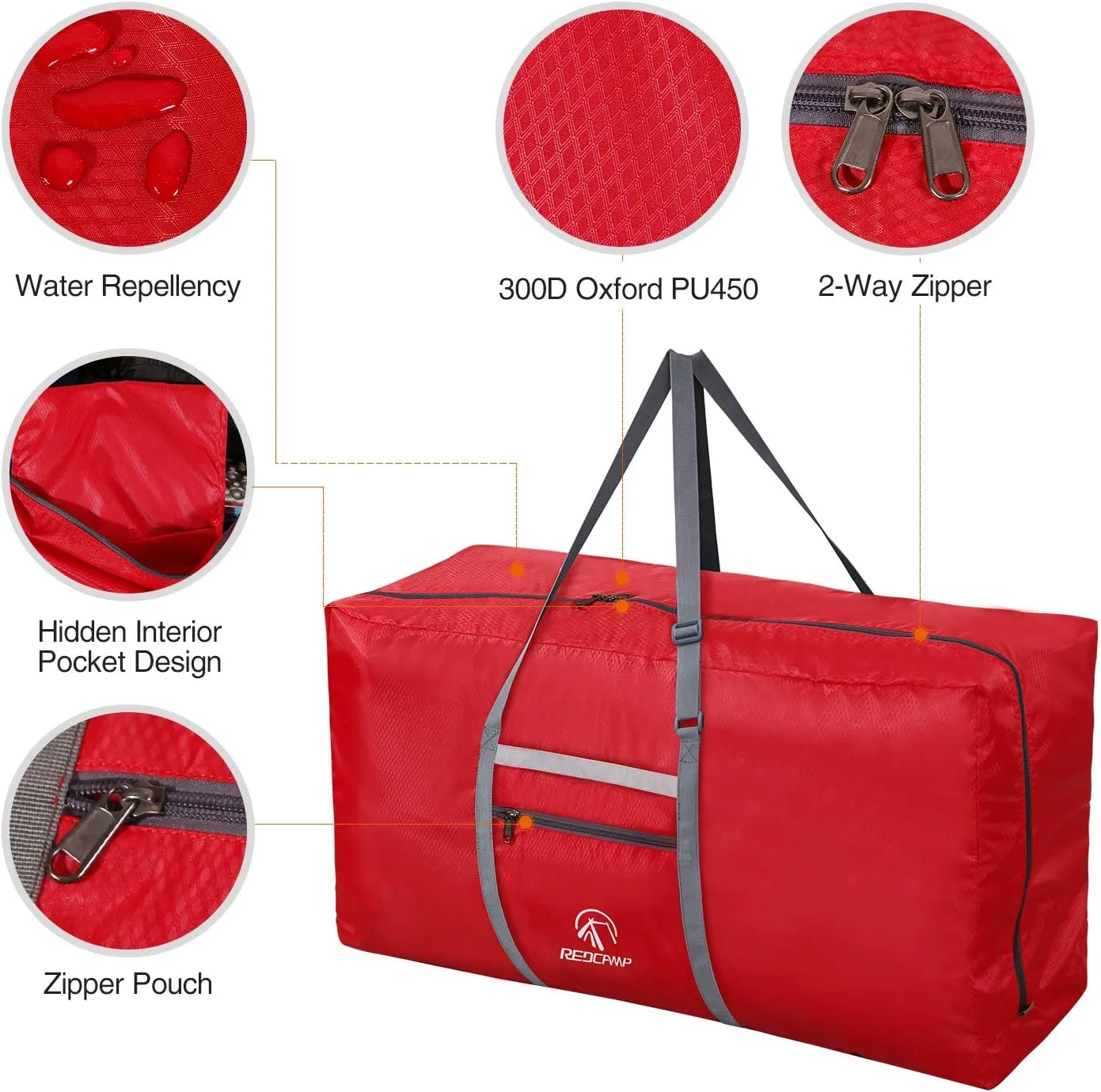 REDCAMP 100L Foldable Extra Large Duffle Bag 31 Inch, Lightweight Travel Duffel Bag with Adjustable Strap for Men Women, Black/Dark Blue/Red