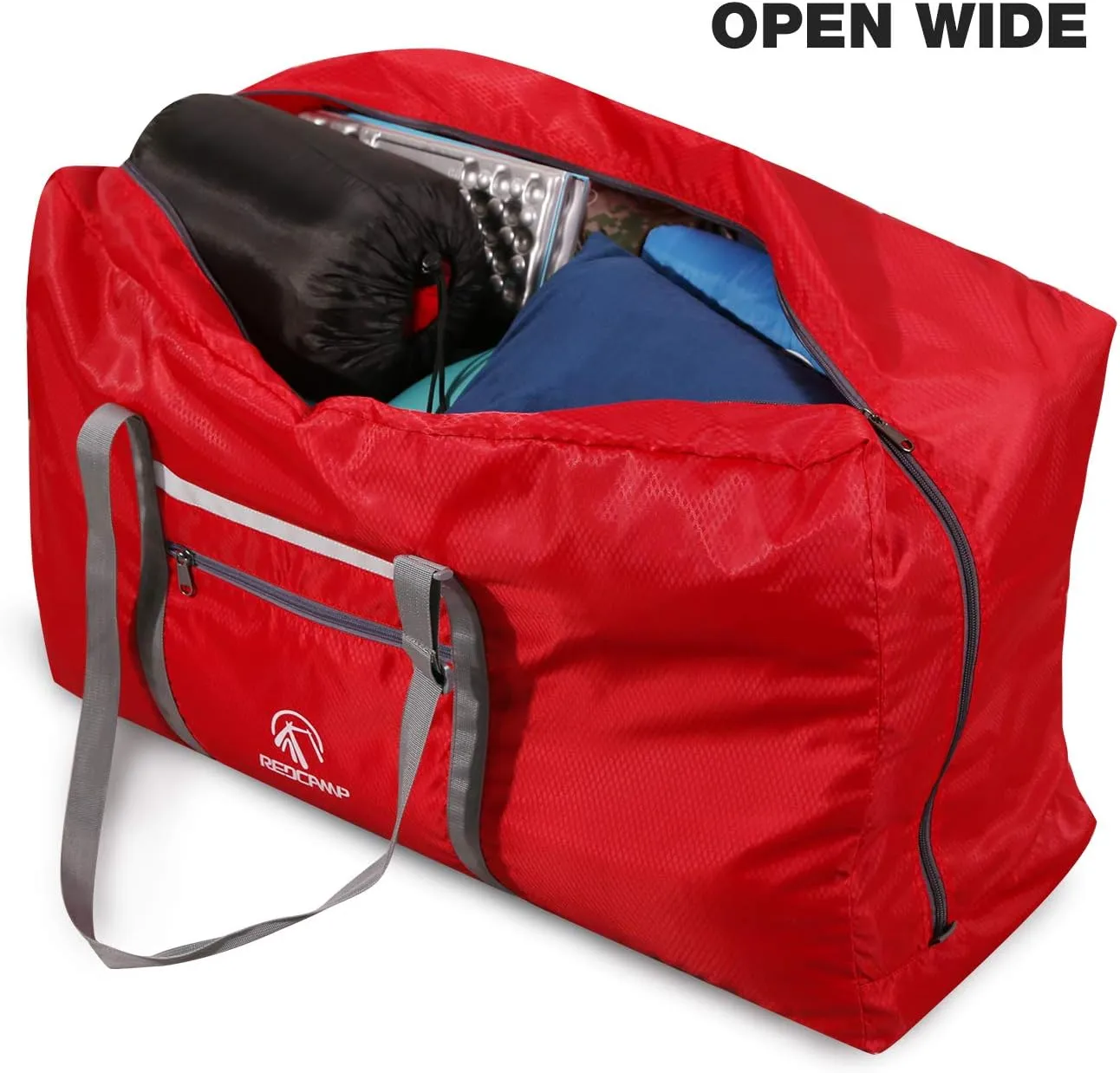 REDCAMP 100L Foldable Extra Large Duffle Bag 31 Inch, Lightweight Travel Duffel Bag with Adjustable Strap for Men Women, Black/Dark Blue/Red
