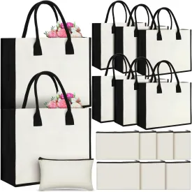 Reginary 16 Pcs Blank Canvas Tote and Makeup Bags Initial DIY Beach Totes Reusable Grocery Bags for Bridesmaid Wedding Summer