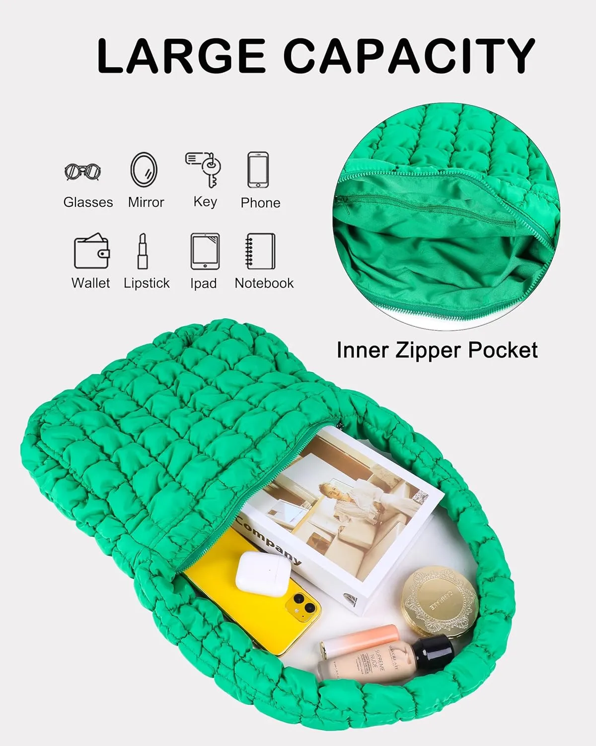 Rejolly Puffer Quilted Shoulder Bag for Women Puffy Bubble Tote Bag Lightweight Nylon Handbag Padded Soft Purse