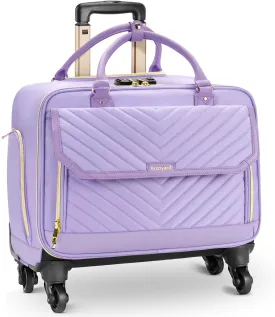 Rolling Briefcase for Women, 17.3 Inch Laptop Bag with 4 Spinner Wheels and Telescopic Extendable Handle, Teacher Bag with Wheels, Roller Computer Bag for Work, TSA Friendly Design, Purple