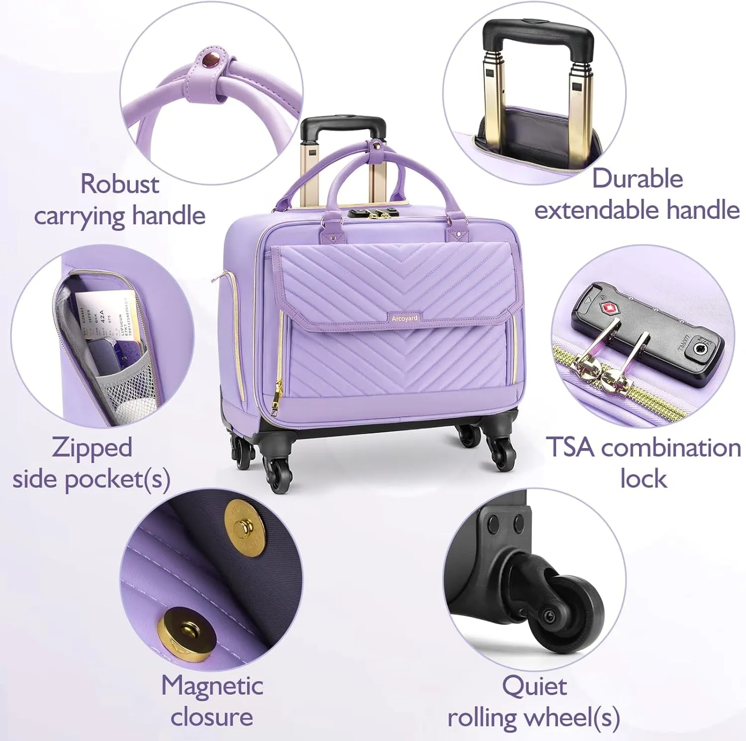 Rolling Briefcase for Women, 17.3 Inch Laptop Bag with 4 Spinner Wheels and Telescopic Extendable Handle, Teacher Bag with Wheels, Roller Computer Bag for Work, TSA Friendly Design, Purple
