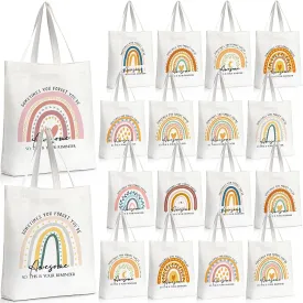 Sadnyy 20 Pcs Rainbow Canvas Tote Bag Teacher Employee Appreciation Gift Inspirational Tote Bag with Zipper for Office School