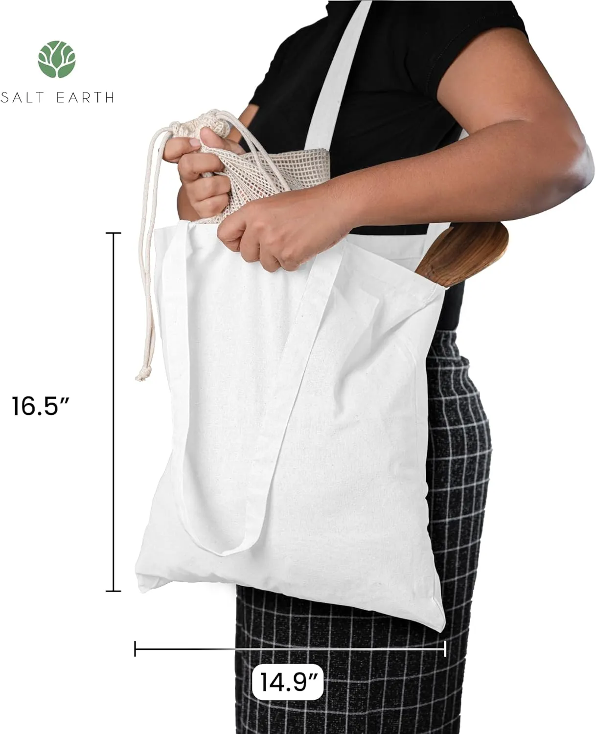Salt Earth Pack of 5 | 6 | 12 | 24 | 48  100% Cotton Reusable Tote Bags  Bulk Grocery, Shopping, DIY, Beach & Gift Use