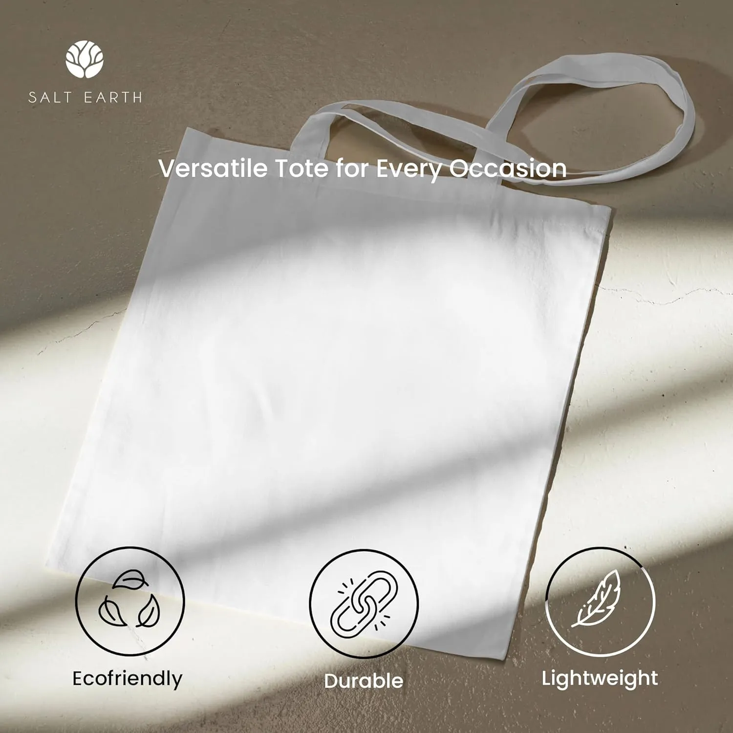 Salt Earth Pack of 5 | 6 | 12 | 24 | 48  100% Cotton Reusable Tote Bags  Bulk Grocery, Shopping, DIY, Beach & Gift Use