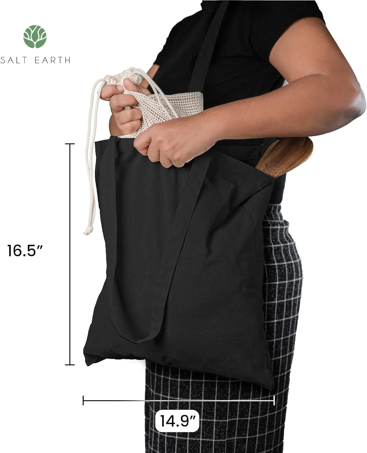 Salt Earth Pack of 5 | 6 | 12 | 24 | 48  100% Cotton Reusable Tote Bags  Bulk Grocery, Shopping, DIY, Beach & Gift Use