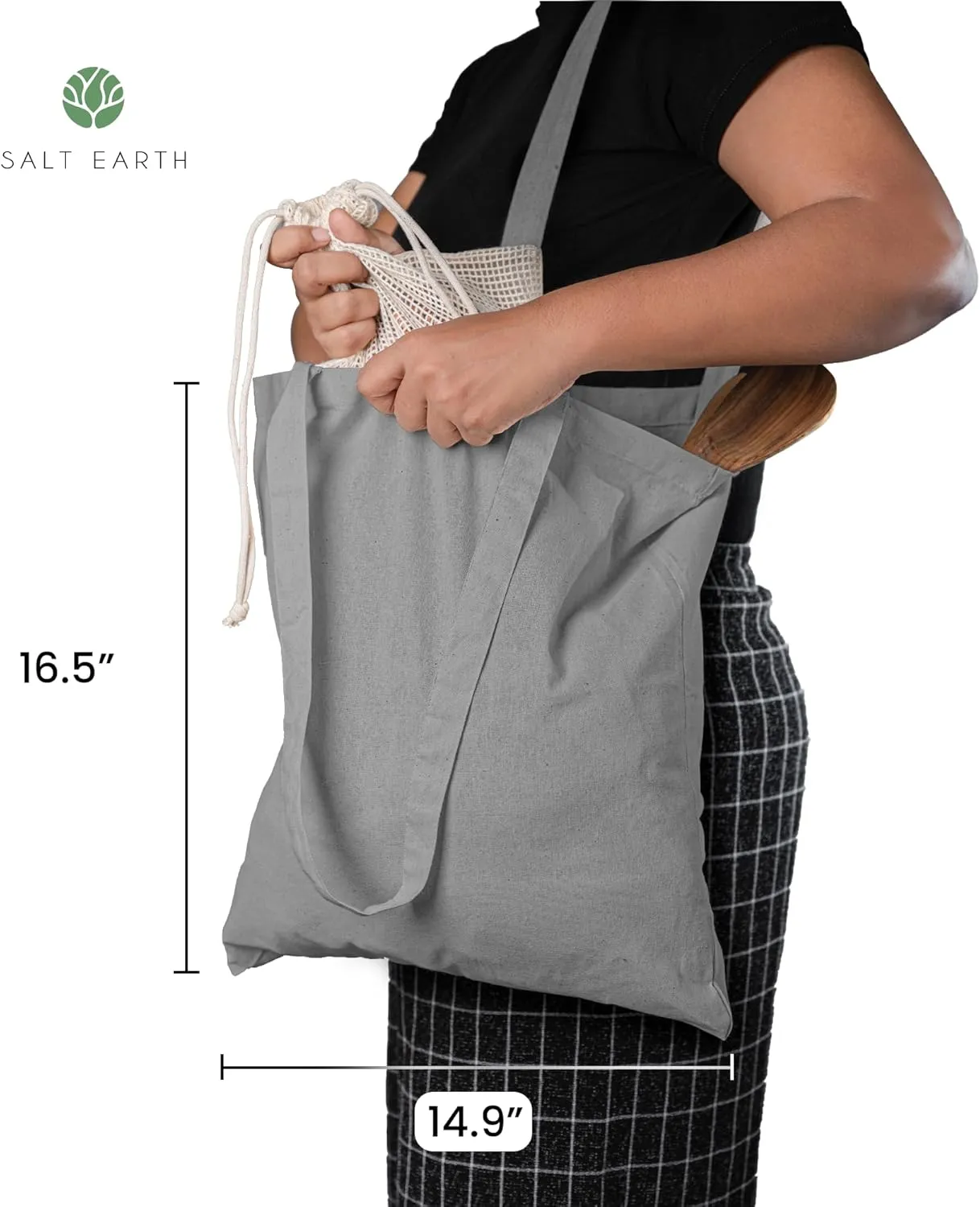 Salt Earth Pack of 5 | 6 | 12 | 24 | 48  100% Cotton Reusable Tote Bags  Bulk Grocery, Shopping, DIY, Beach & Gift Use