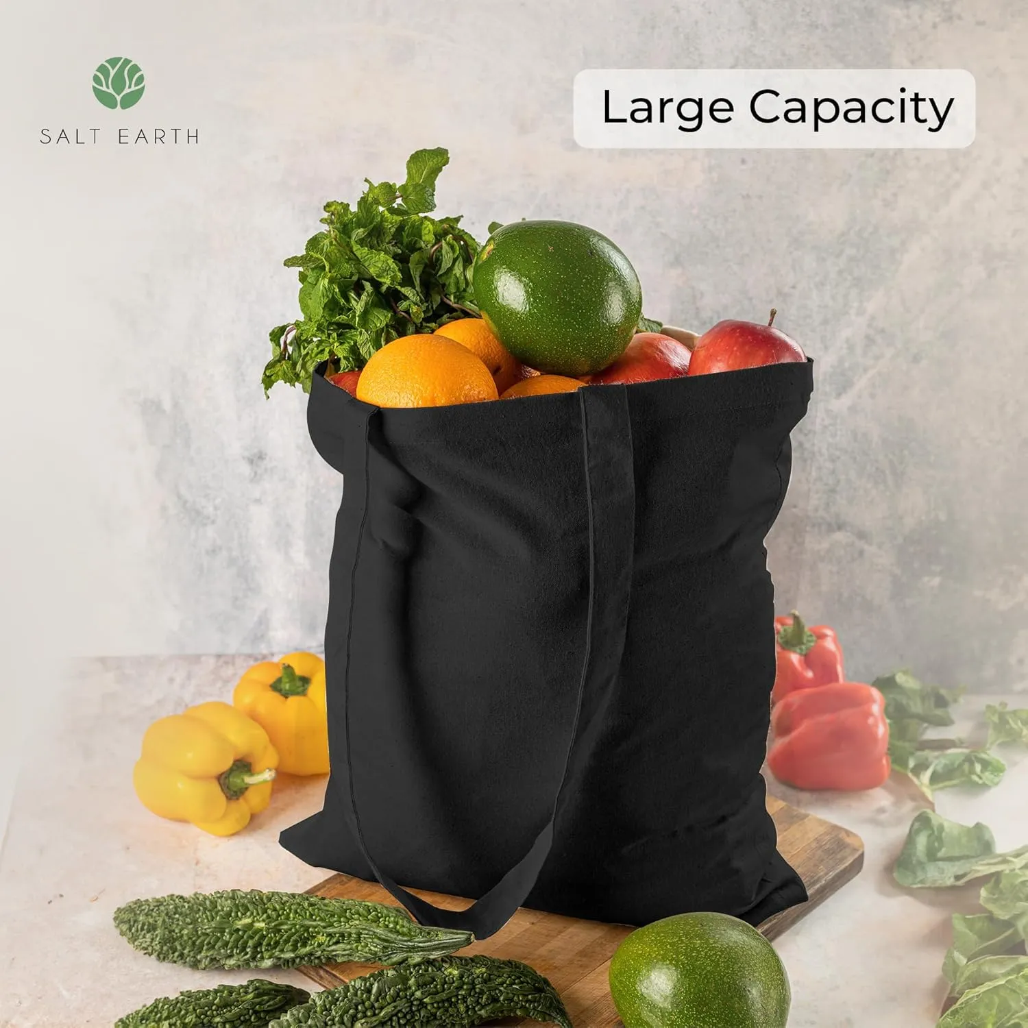 Salt Earth Pack of 5 | 6 | 12 | 24 | 48  100% Cotton Reusable Tote Bags  Bulk Grocery, Shopping, DIY, Beach & Gift Use