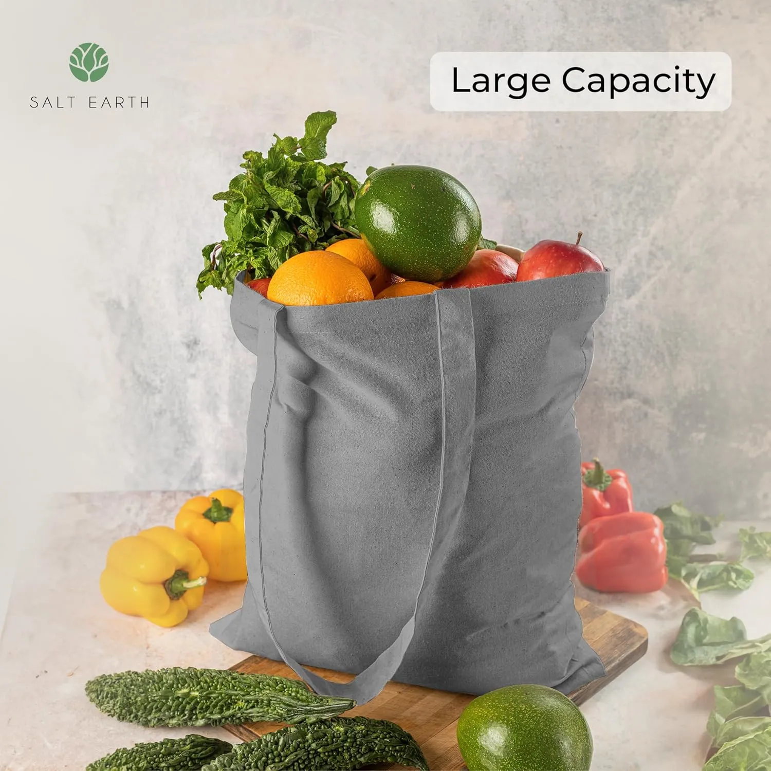 Salt Earth Pack of 5 | 6 | 12 | 24 | 48  100% Cotton Reusable Tote Bags  Bulk Grocery, Shopping, DIY, Beach & Gift Use