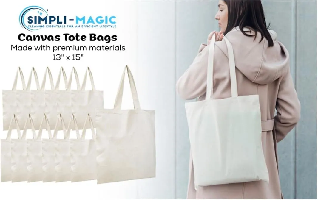 Simpli-Magic Canvas Tote Bags, 13"x15", Pack of 15, Natural