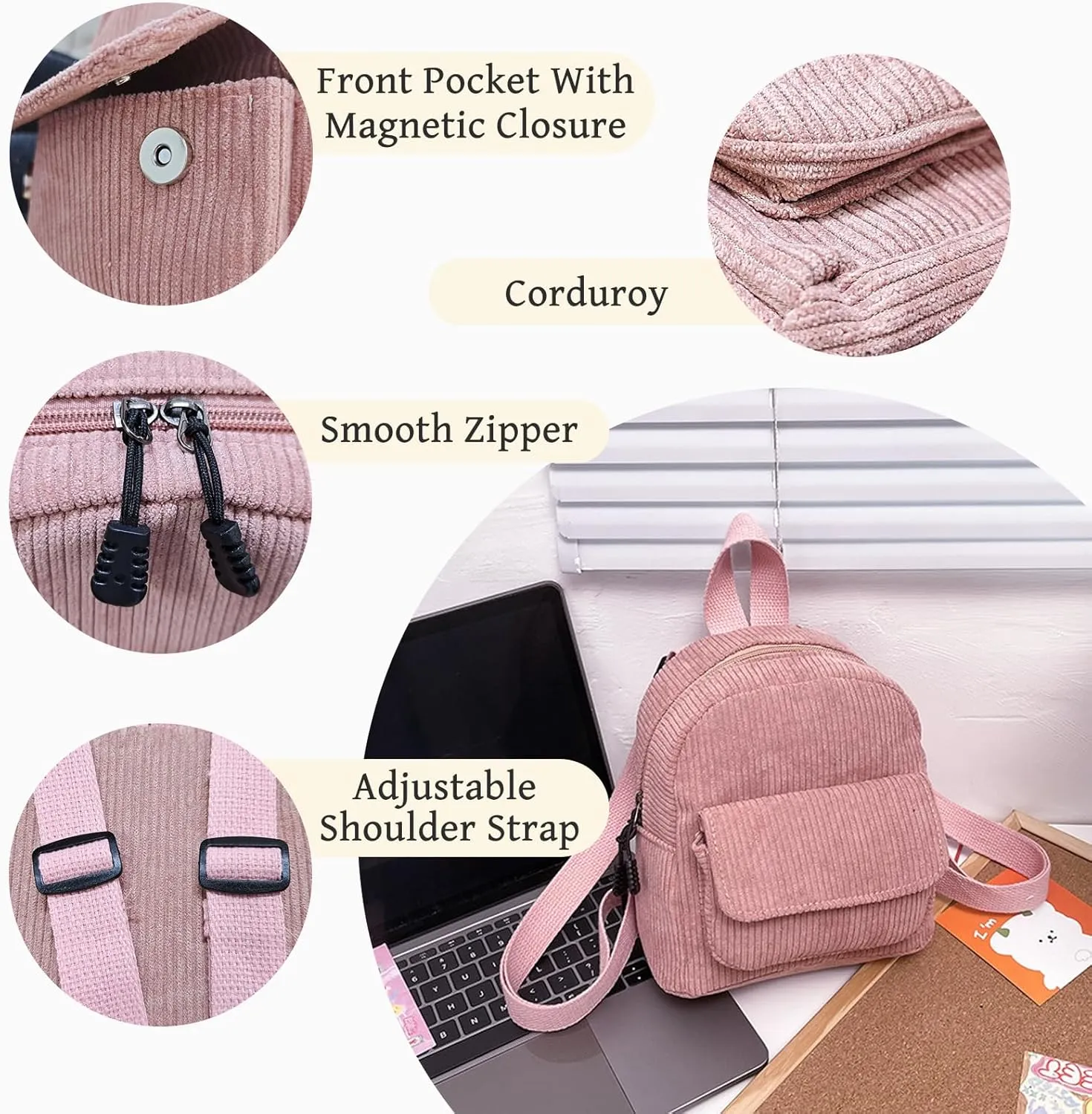 Small Backpack Purse, Corduroy Mini BackpackPurse for Women, Fashion Small Backpacks Women Backpack Purse (rose)