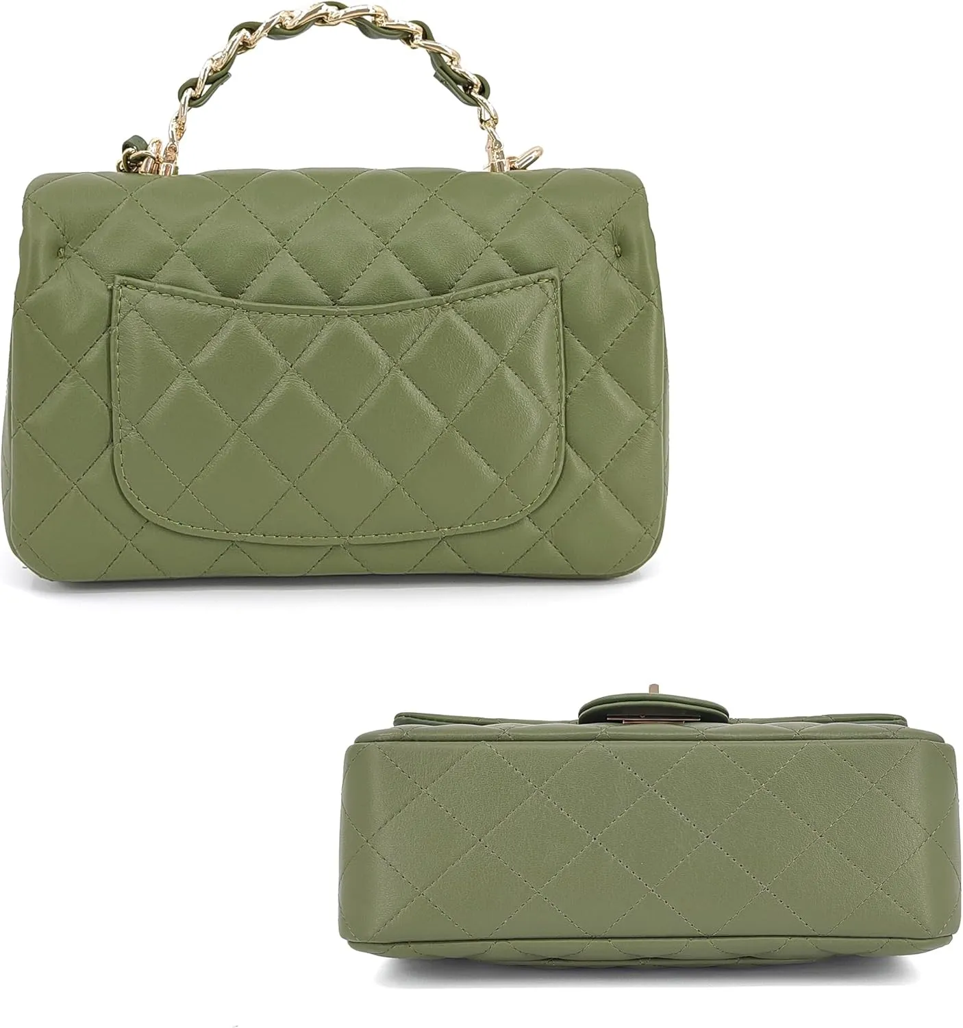 Small Quilted Crossbody Bags for Women, Soft Leather Shoulder Bag with Gold Chain Strap, Metal Top Handle Flap Evening Purse