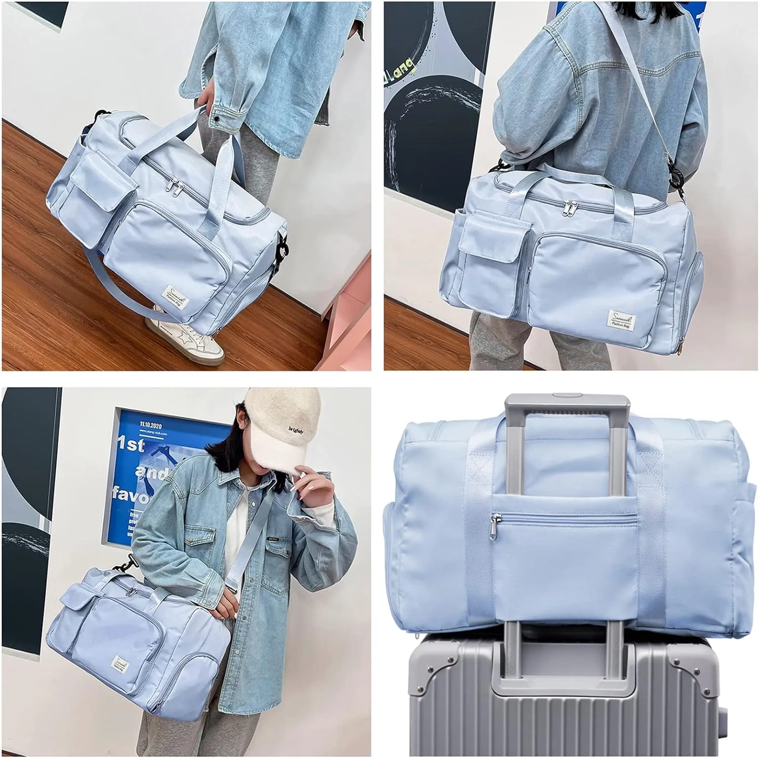 Sports Gym Duffel Bag with Shoes Compartment and Dry Wet Separated Pocket for Men and Women - Blue