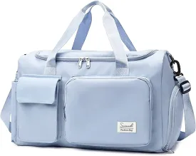 Sports Gym Duffel Bag with Shoes Compartment and Dry Wet Separated Pocket for Men and Women - Blue