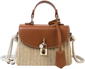Straw Crossbody Bag for Women Summer Straw Rattan Wicker Purses Mini Beach Woven Handbags Shoulder Bag 2025