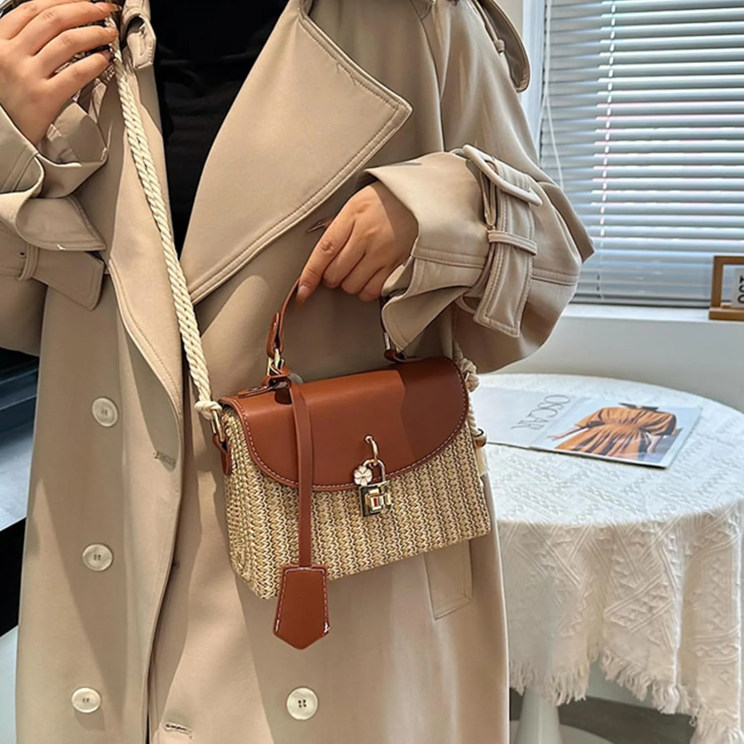 Straw Crossbody Bag for Women Summer Straw Rattan Wicker Purses Mini Beach Woven Handbags Shoulder Bag 2025