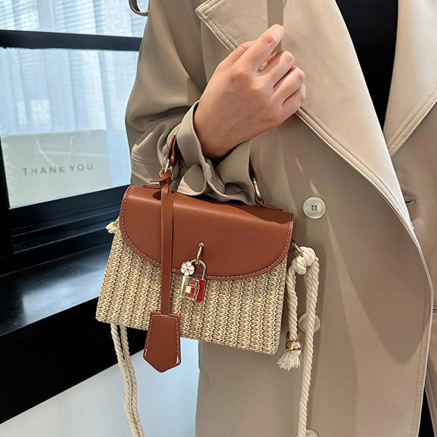 Straw Crossbody Bag for Women Summer Straw Rattan Wicker Purses Mini Beach Woven Handbags Shoulder Bag 2025
