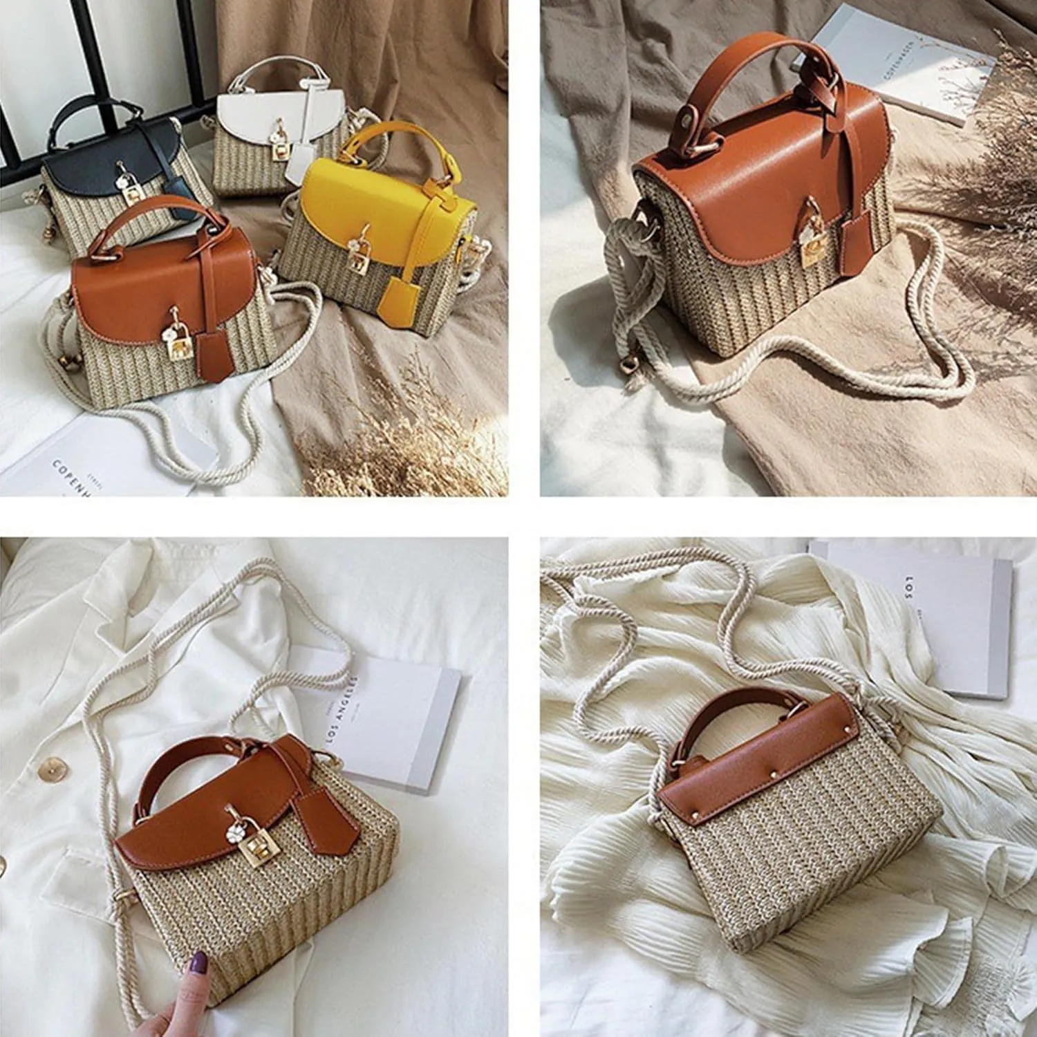 Straw Crossbody Bag for Women Summer Straw Rattan Wicker Purses Mini Beach Woven Handbags Shoulder Bag 2025