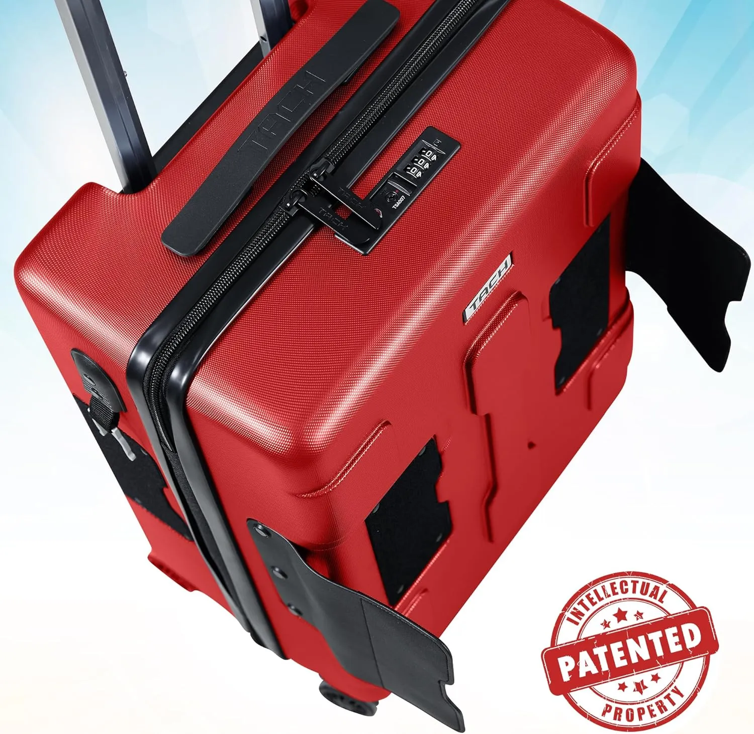Tach V3.1 Hard Shell Carry On Luggage 20 inch | Carry on Luggage with Spinner Wheels & Patented Built-In Connecting System | One Piece Rolling Suitcase Links 9 Bags At Once (Red)