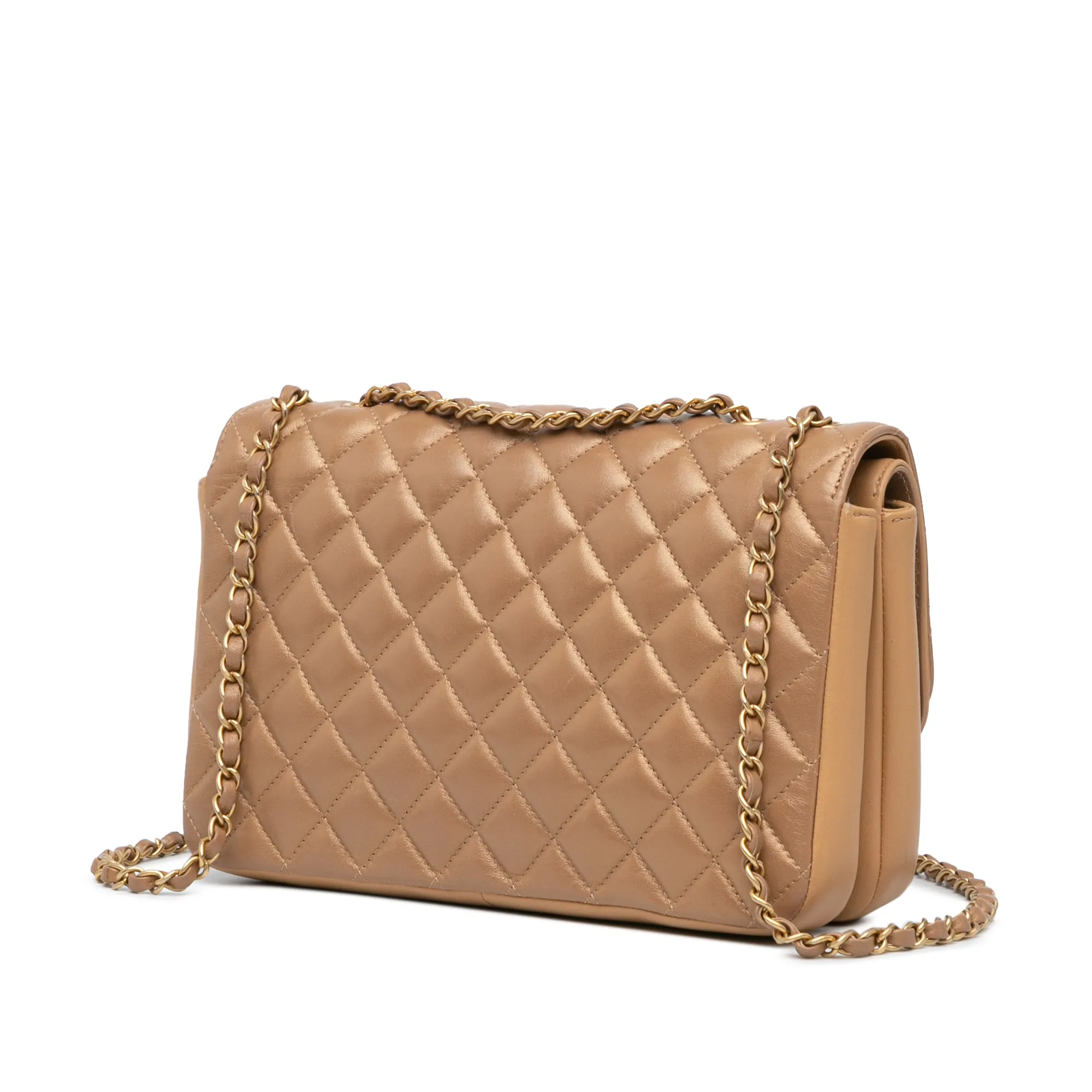 Tan Chanel Medium Quilted Metallic Lambskin CC Chic Double Flap Shoulder Bag