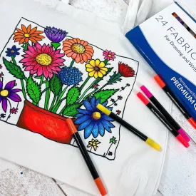 ThreadArt Color Your Own Bag - Flower Design - Canvas Tote Bag and Fabric Marking Pens Included - Bags to Decorate - Make Your Own Bag - Fun Coloring Crafting Kit - Decorate Your Own Tote Bag
