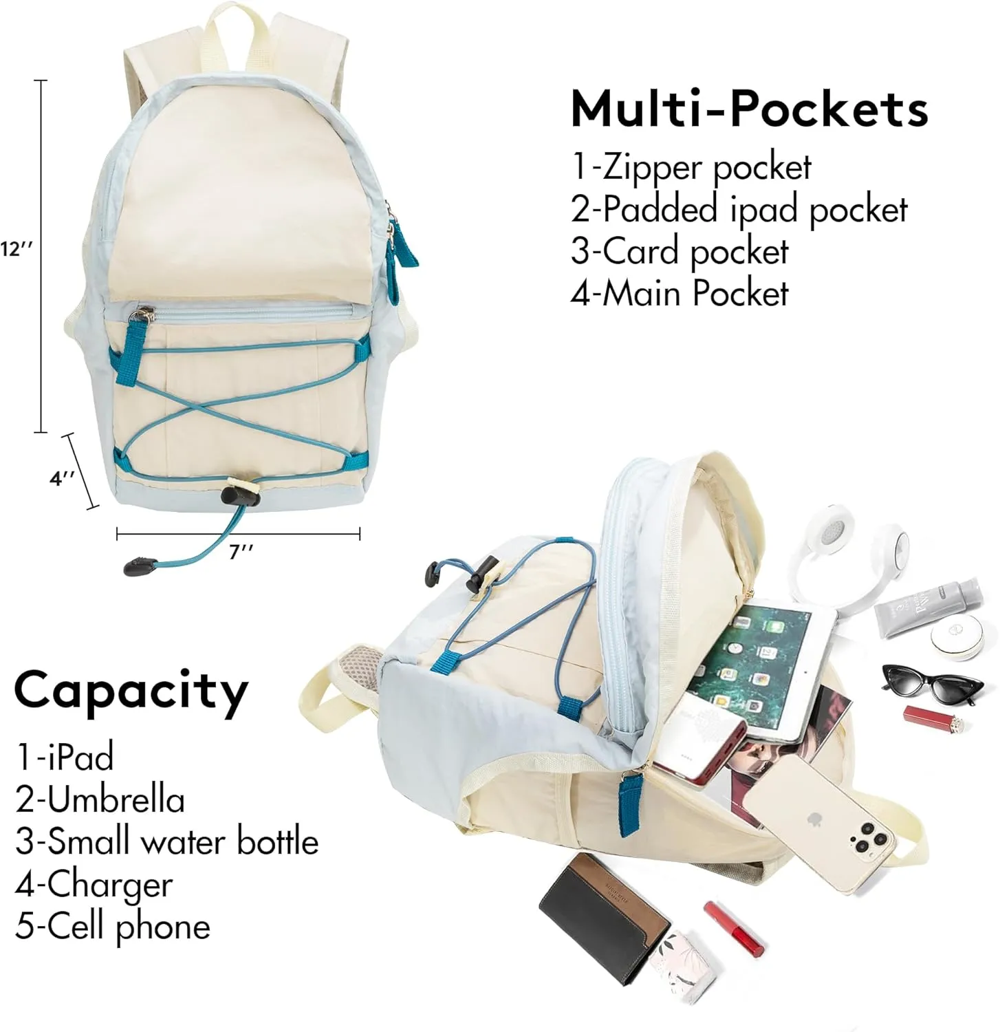 Tilami Mini Backpack for Women and Men, 12inch Casual Daypack Backpacks for Travel,Light Yellow