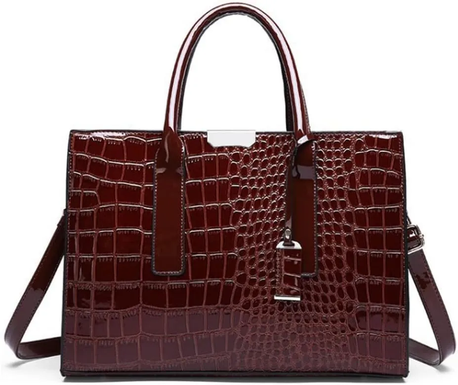 Top-handle Handbags Purse Women Crocodile Pattern Satchel Pu Leather Shoulder Bag Tote