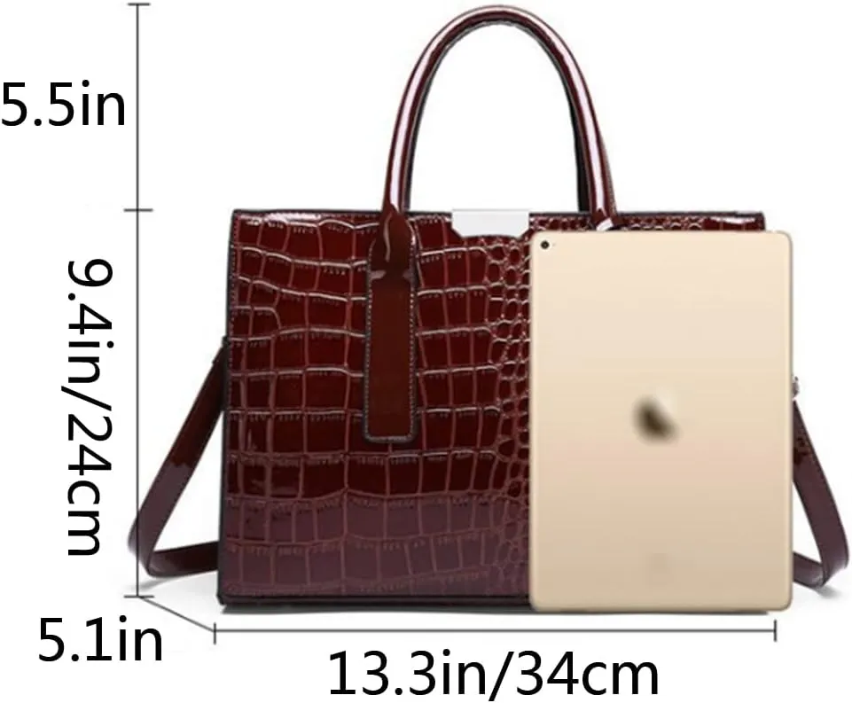 Top-handle Handbags Purse Women Crocodile Pattern Satchel Pu Leather Shoulder Bag Tote