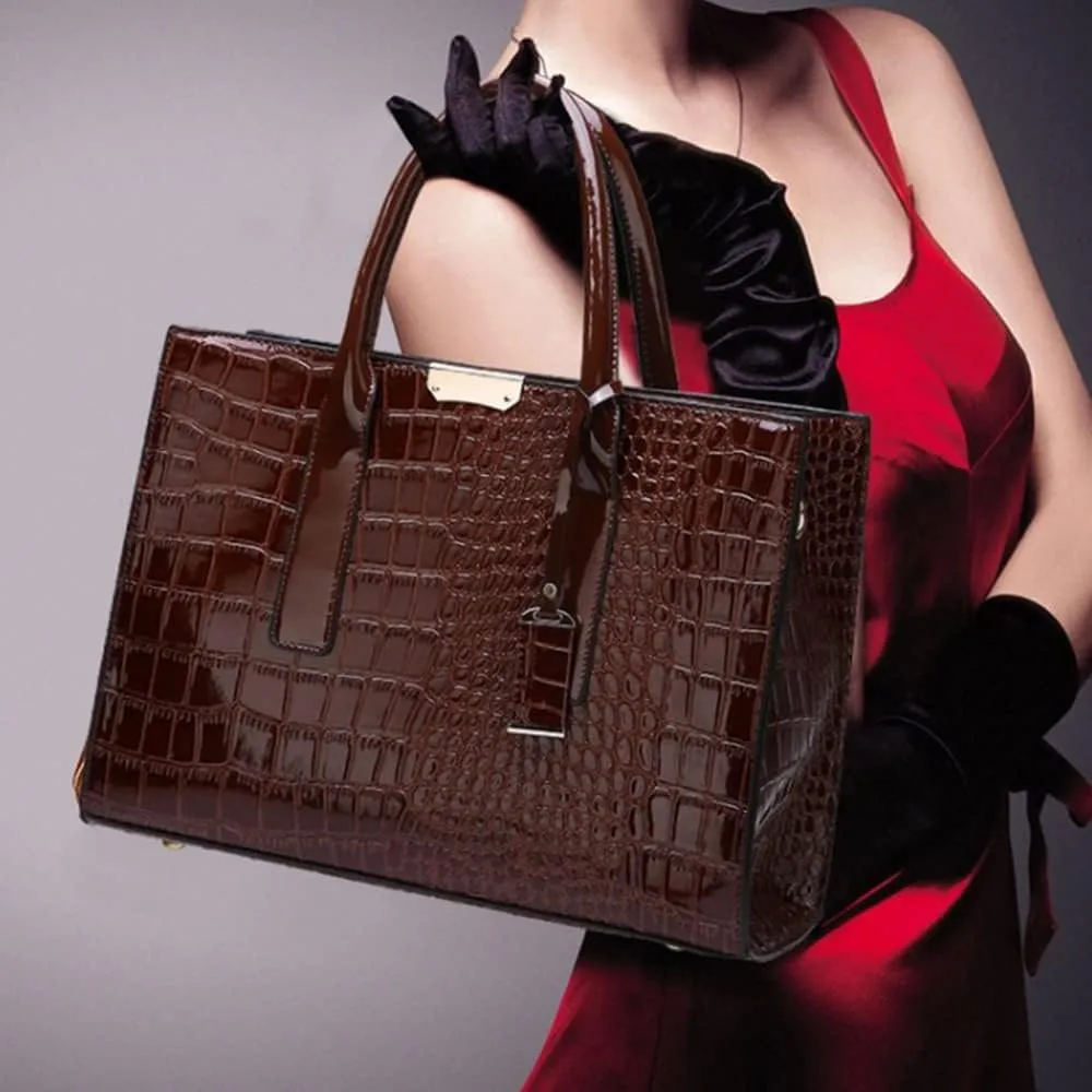 Top-handle Handbags Purse Women Crocodile Pattern Satchel Pu Leather Shoulder Bag Tote