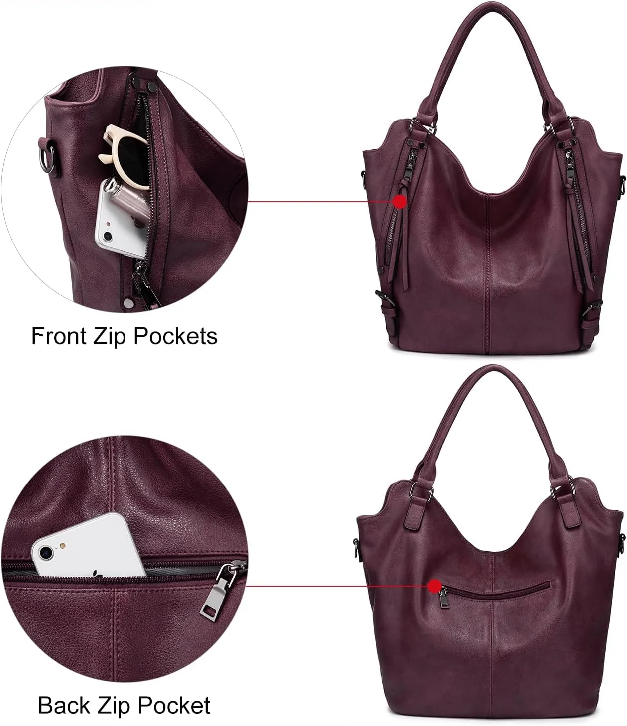 Tote Bag for Women PU Leather Shoulder Bags Fashion Hobo Bags Large Purse and Handbags with Adjustable Shoulder Strap