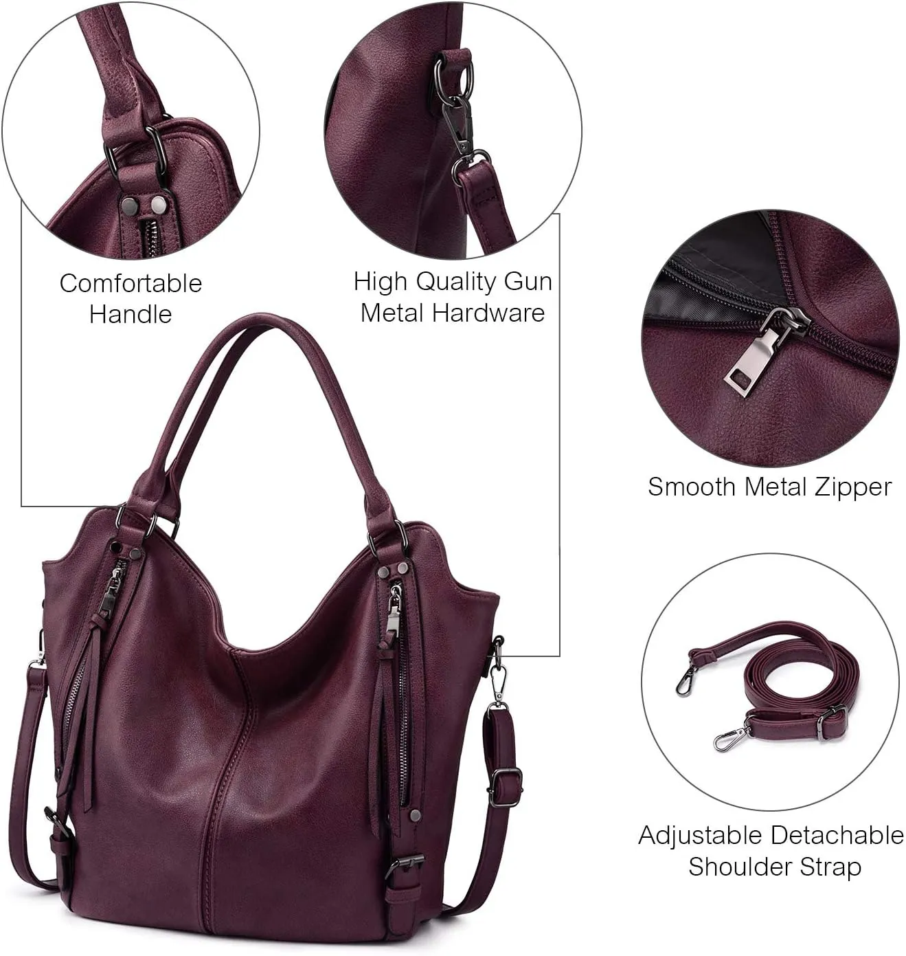 Tote Bag for Women PU Leather Shoulder Bags Fashion Hobo Bags Large Purse and Handbags with Adjustable Shoulder Strap