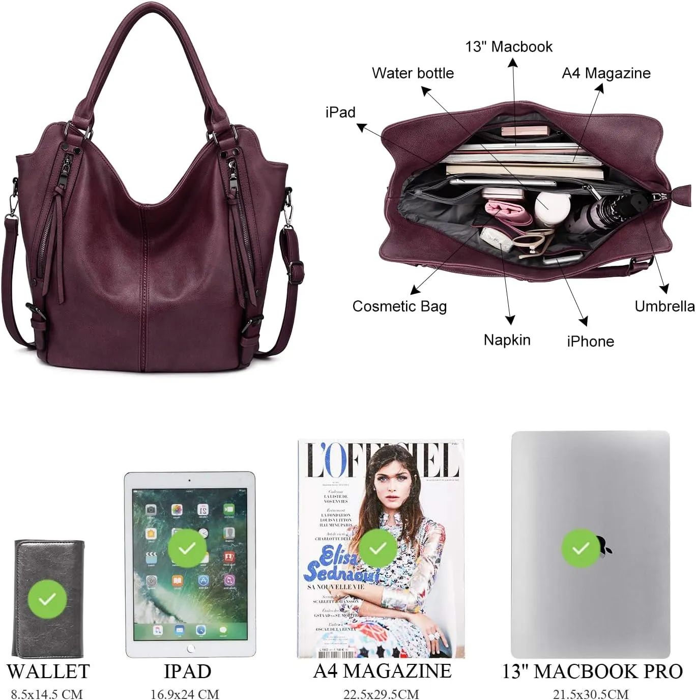 Tote Bag for Women PU Leather Shoulder Bags Fashion Hobo Bags Large Purse and Handbags with Adjustable Shoulder Strap