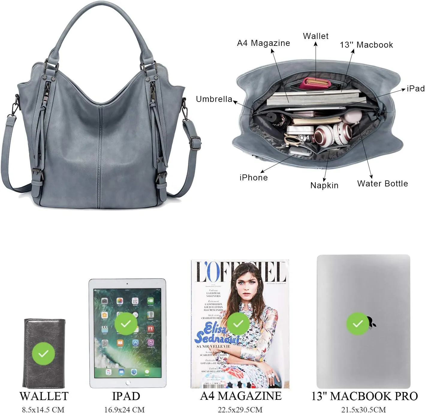 Tote Bag for Women PU Leather Shoulder Bags Fashion Hobo Bags Large Purse and Handbags with Adjustable Shoulder Strap