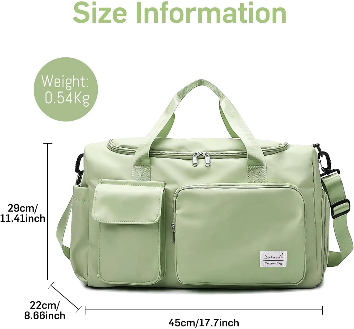 Travel Duffel Bag with Shoes Compartment Sports Gym Bag with Dry Wet Separated Pocket for Men and Women, Overnight Bag Weekender Bag Training Handbag Yoga Bag - Green