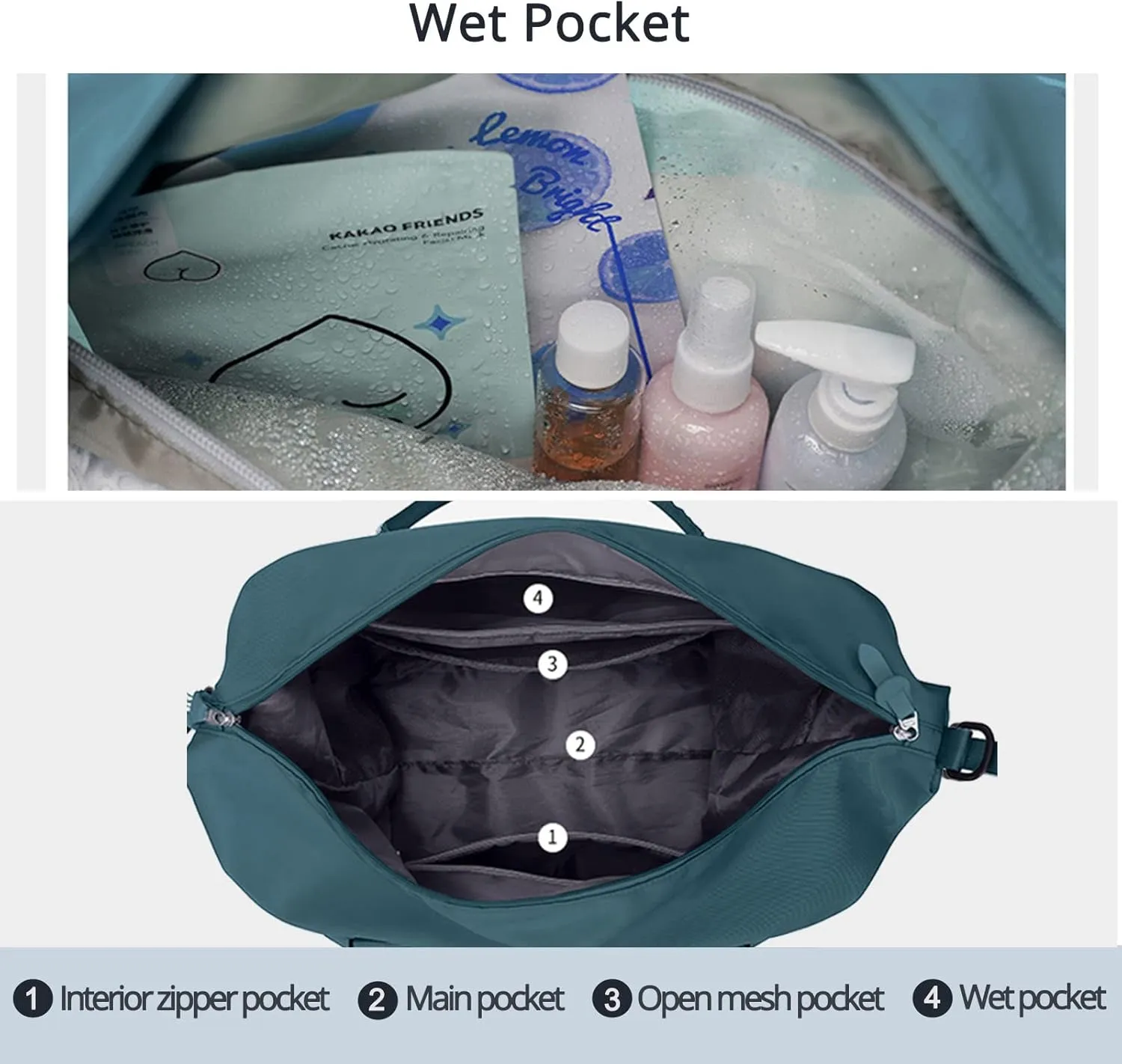 Travel Gym Bag for Women, LANBX Tote Bag Carry on Luggage Sport Duffle Weekender Overnight Bags with Wet Pocket (Dark Teal)