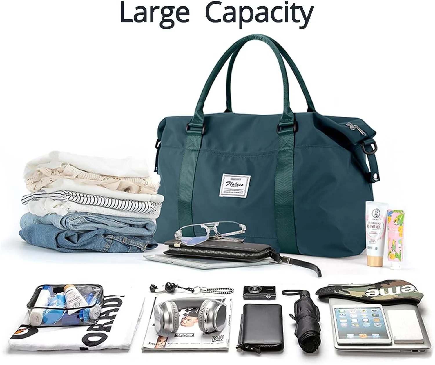 Travel Gym Bag for Women, LANBX Tote Bag Carry on Luggage Sport Duffle Weekender Overnight Bags with Wet Pocket (Dark Teal)