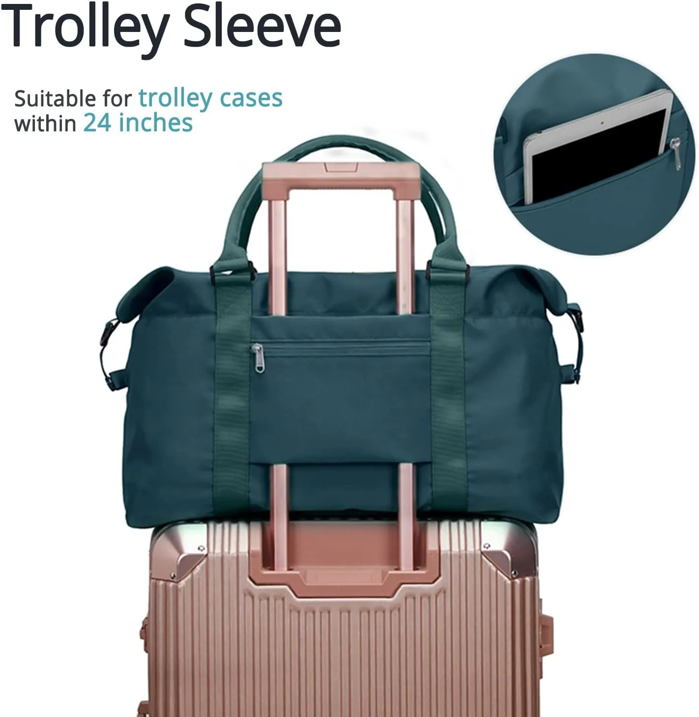 Travel Gym Bag for Women, LANBX Tote Bag Carry on Luggage Sport Duffle Weekender Overnight Bags with Wet Pocket (Dark Teal)