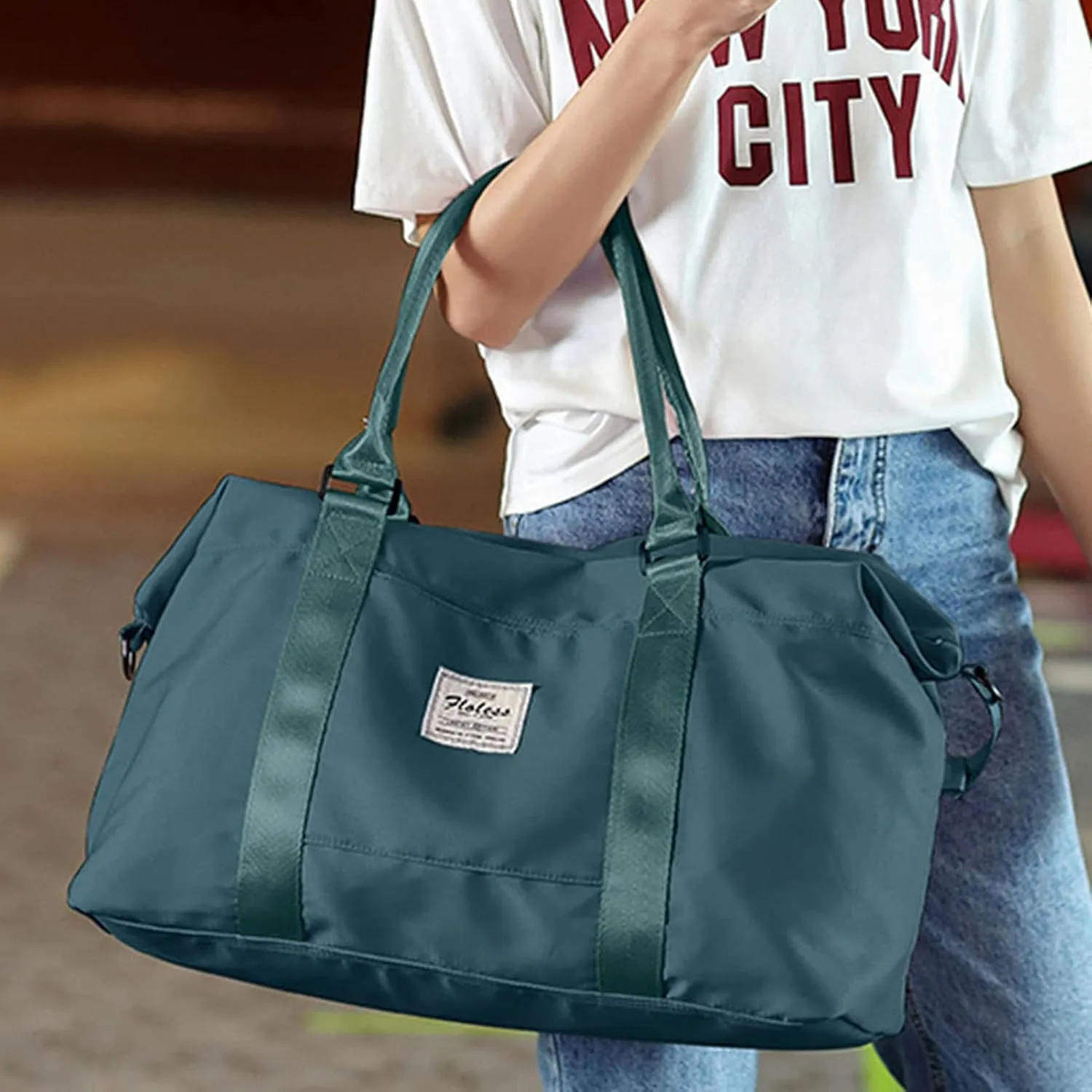 Travel Gym Bag for Women, LANBX Tote Bag Carry on Luggage Sport Duffle Weekender Overnight Bags with Wet Pocket (Dark Teal)