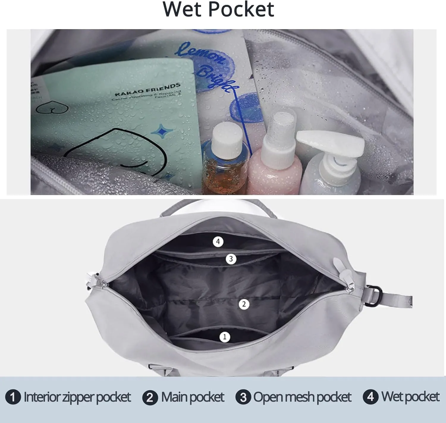 Travel Gym Bag for Women, LANBX Tote Bag Carry on Luggage Sport Duffle Weekender Overnight Bags with Wet Pocket (Grey)