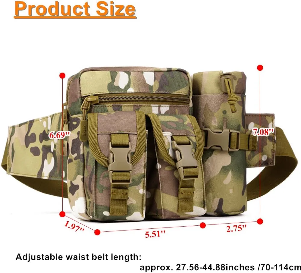 Unistrengh Tactical Fanny Packs Pouch With Water Bottle Pocket Holder Waterproof Molle Waist Pack Hip Belt Bag (CP Camo)