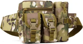 Unistrengh Tactical Fanny Packs Pouch With Water Bottle Pocket Holder Waterproof Molle Waist Pack Hip Belt Bag (CP Camo)