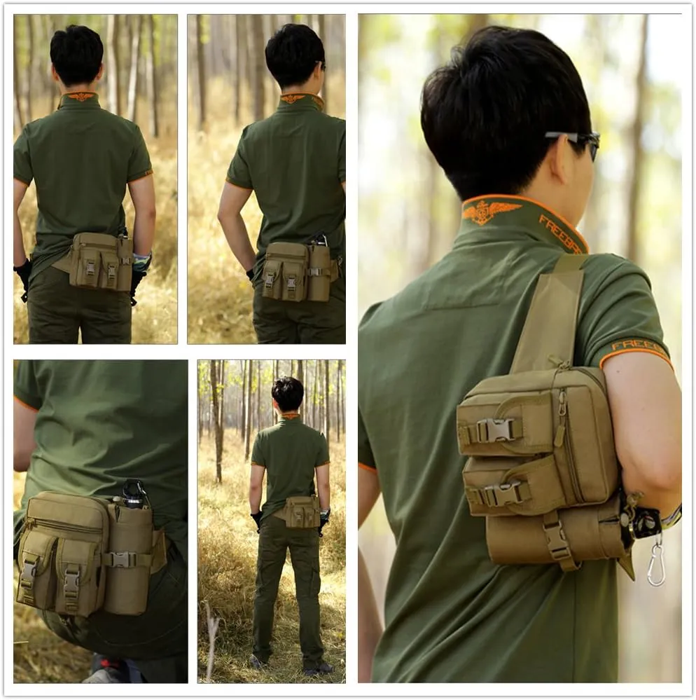 Unistrengh Tactical Fanny Packs Pouch With Water Bottle Pocket Holder Waterproof Molle Waist Pack Hip Belt Bag (CP Camo)