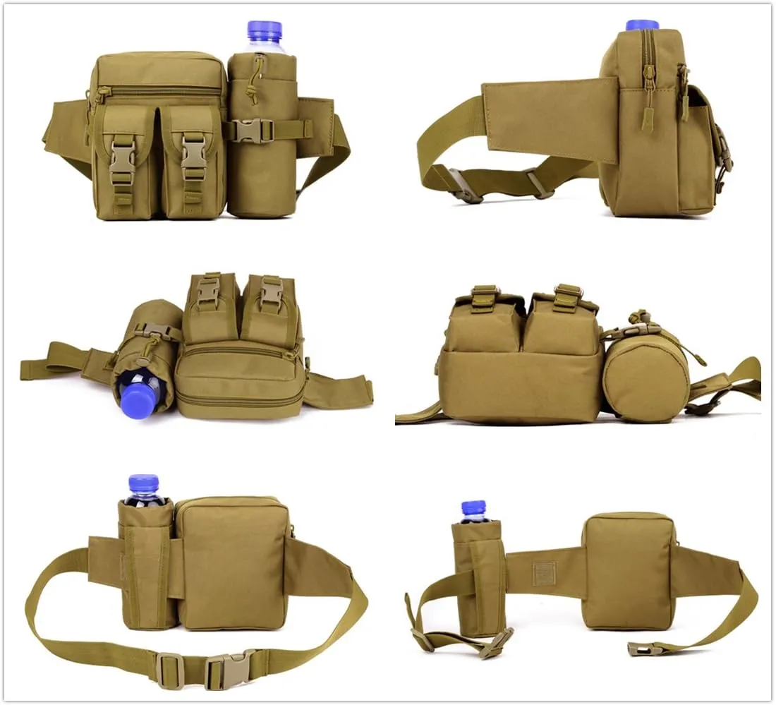 Unistrengh Tactical Fanny Packs Pouch With Water Bottle Pocket Holder Waterproof Molle Waist Pack Hip Belt Bag (CP Camo)